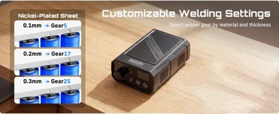 Immagine prodotto di Saldatrice a punti – Saldatrice a batteria – 10 kW – Batteria da 10.000 mAh – Display LCD a colori – 25 livelli regolabili – USB-C – Adatta per batterie ricaricabili