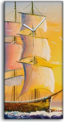 Produktbild von Küchenuhr Bürouhr Leinwand Uhr Quarz 30x60 Wasser segel Boot Sonne Himmel Meer - weiße Hände