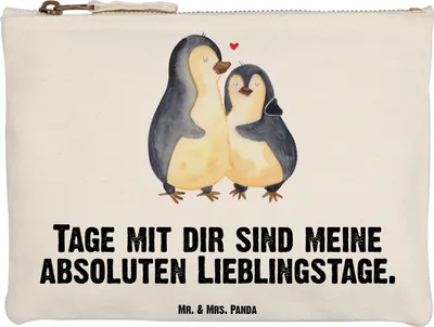 Produktbild von Mr. & Mrs. Panda Schlampermäppchen Pinguin umarmen Grösse XL Große - Weiß - Geschenk, Kulturtasche, Liebe, Hochzeitstag, Kosmetiktasche, Jahrestag, Mäppchen, beauty case
