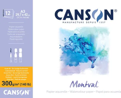 Obrázok produktu pre Canson Pad Montval Cold Pressed Skicár 12 A3 300 g Natural White