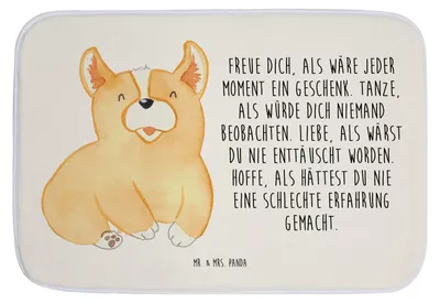 Produktbild von Mr. & Mrs. Panda Badezimmerteppich Corgie - Weiß - Geschenk, Spruch, Sprüche, Lebensfroh, duschmatte, Badteppich, Badematte, Duschvorleger, Motivation, Hund, Badvorleger