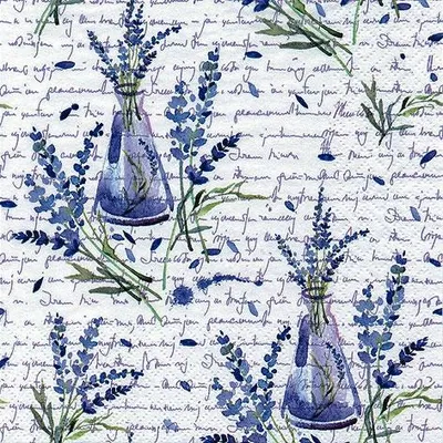 Obrázek produktu pro Ubrousky 33 x 33 cm – Levandule v lahvičkách, bílé
