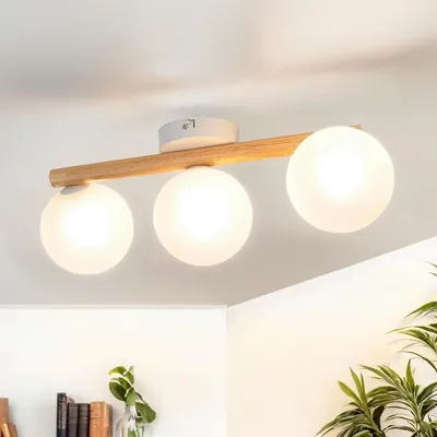 Produktbild von Deckenleuchte Glas Metall G9 Holz hell Weiß 3-flammig länglich Modern Deckenlampe