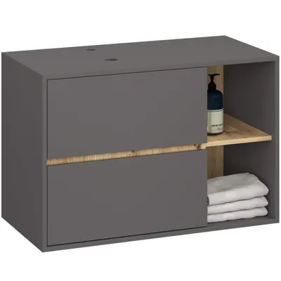 Zdjęcie produktu dla Szafka łazienkowa pod umywalkę z otworami AKORD VAMI Grafit Szary, Dąb Artisan 90 cm