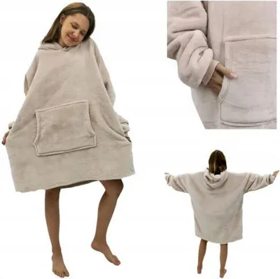 Zdjęcie produktu dla Ciepła beżowa bluza z kapturem oversize Kocobluza