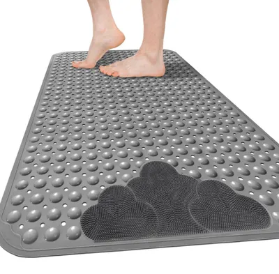Obrázok produktu pre Protisklzová podložka pod sprchu, 80x120 cm, sivá, vyrobená z TPE, s prísavkami a odtokovými otvormi