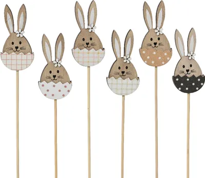 Produktbild von Osterstecker Osterhase im Ei am Stab 29,5cm Holz 1 Stück sortiert