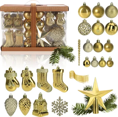 Produktbild von com-four® 128x Weihnachtskugeln, Christbaumkugeln bruchsicher aus Kunststoff für Weihnachten, Baumschmuck für den Christbaum mit Anhänger