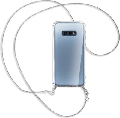Produktbild von Handykette Backcover-Schutzhülle mit Band (Metall silberfarben) für Samsung Galaxy S10e - silberfarbene Kette Snake
