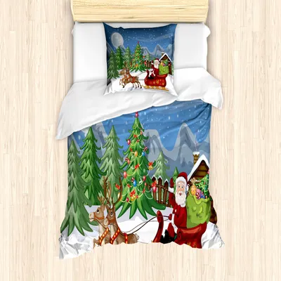 Produktbild von ABAKUHAUS Weihnachten Mantele, Schneewehe Rentiere, Milbensicher Allergiker geeignet mit Kissenbezügen, 135 cm x 200 cm - 80 x 80 cm, Mehrfarbig