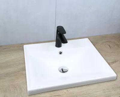 Produktbild von Keramik Waschbecken eckig 510x415x155 weiß mit Überlauf Einbauwaschbecken mit Pop-Up Ablauf chrom