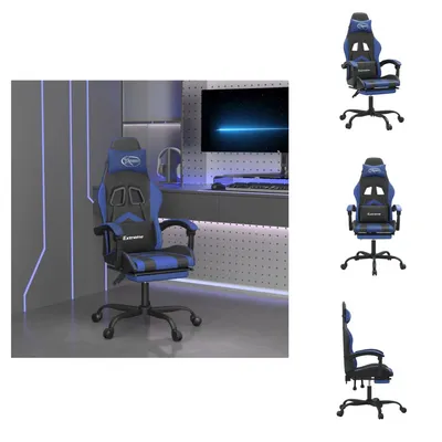Image de vidaXL Chaise de jeu avec repose-pieds Noir et bleu Similicuir - Fauteuil de jeu