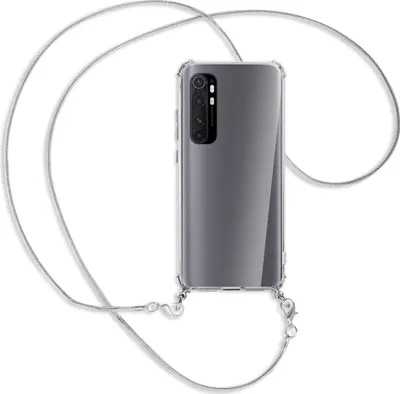 Produktbild von Handykette Backcover-Schutzhülle mit Band (Metall silberfarben) für Xiaomi Mi Note 10 Lite - silberfarbene Kette Snake