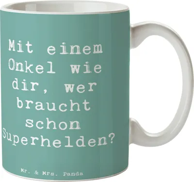 Produktbild von Mr. & Mrs. Panda Kaffeetasse Spruch Super-Onkel - Meeresbrise - Geschenk, Verwandte, cappuccinotasse, Weihnachten, Superhelden, Ersatzvater, Bedruckte Tasse, Teetasse