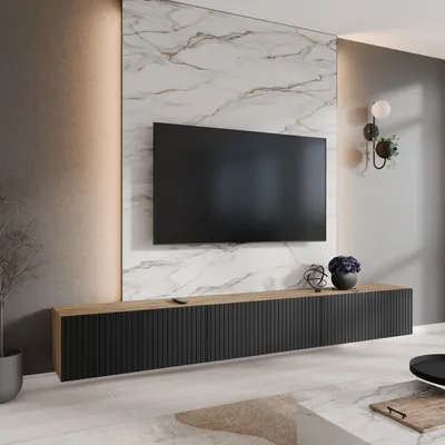 Produktbild von Masseno TV-Schrank LIVO 300 cm Fernsehschrank mit Schubladen und 4 Türen TV-Lowboard für Wohnzimmer Modern 300x40x41 cm Eiche Artisan / Schwarz
