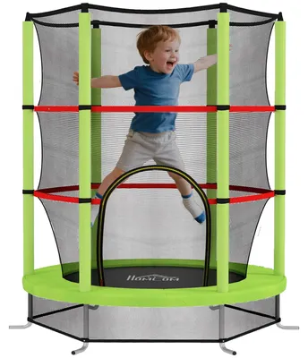 Obrázek produktu pro Dětská trampolína – trampolína se sítí – průměr 140 cm, výška 190 cm – pro děti do 45 kg – věk 3–6 let – zelená barva