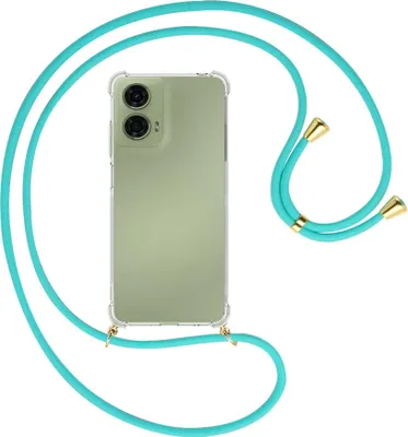 Produktbild von Handykette Backcover-Schutzhülle mit Band (Metall goldfarben) für Motorola Moto G24 - türkis