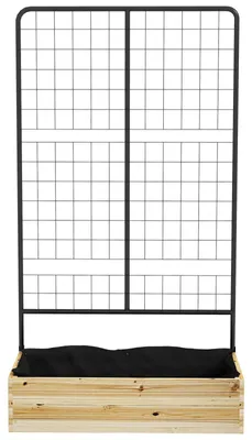 Produktbild von Hochbeet mit Spalier Rankgitter Tannenholz Stahl Vliesauskleidung Naturholz Schwarz 80 x 38 x 145 cm