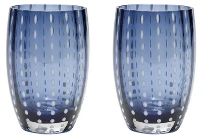 Immagine prodotto di Zafferano Perle Bicchiere Blu grigio - Vetro Colorato Soffiato a Bocca, 32 cl, Lavorato a Mano - Set da 2 Tumblers Artigianali per Acqua o Cocktail