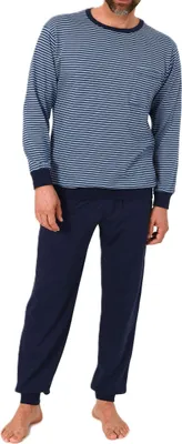 Productafbeelding van Normann herenpyjama, lang met boorden, met een fijn streepdessin - ook verkrijgbaar in grote maten; marineblauw, maat 50