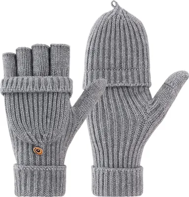 Produktbild von Winterliche, gestrickte, fingerlose Handschuhe mit umklappbarer Hülle – warme Handschuhe für Damen und Herren zum Tippen, Autofahren und als kleines Geschenk.