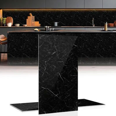Immagine prodotto di Jayseuw 0,72 m² Rivestimento murale in PVC, pannelli con effetto marmo, per bagno e cucina, alternativa alle piastrelle e al marmo, 120x60 cm, piastrelle per bagno e cucina, nero