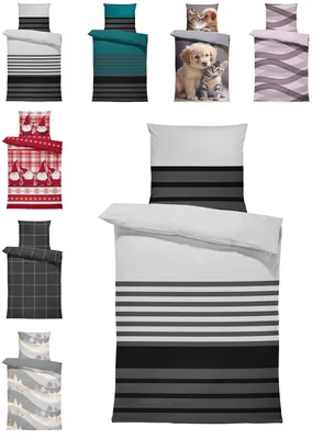 Produktbild von Winter Biber Bettwäsche Baumwolle Kuschelig Flauschig Warme Weiche Flanell Bettbezüge Modern, Größe:2 teilig 135x200 cm, Farbe:Gestreift grau