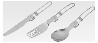 Produktbild von Edelstahl Camping Besteckset – Messer, Gabel, Löffel – für Outdoor, Rucksackreisen und Reisen