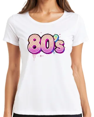 Obrázek produktu pro Dámské tričko s potiskem 80. let, neon, retro, disco, oslava 80. let, vintage, dárek, bílé, velikost L