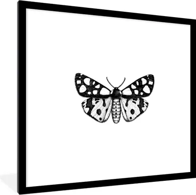 Produktbild von MuchoWow® Gerahmtes Poster Schmetterling - Vintage - Schwarz und weiß 40x40 cm - Poster mit Schwarzem Bilderrahmen Wandposter Rahmen Foto Bilder - Poster - Plakat im Rahmen