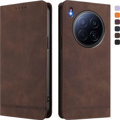Image de Etui pour Tecno Camon 40 Premier, étui rétro en cuirPolyuréthaneavec support et fentes pour cartes de crédit Marron