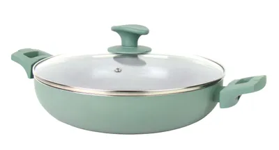 Produktbild von XL Servierpfanne inkl. Glasdeckel Ø 28cm Keramische-Antihaftbeschichtung, Soft-Touch-Griff, für alle Herdarten auch Induktion - Grün