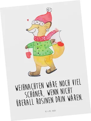 Produktbild von Mr. & Mrs. Panda Postkarte Fuchs  Schlittschuhe - Weiß - Geschenk, Ansichtskarten, Weihnachten, Fotokarte, Weihnachtsmann, Postkarten, Motivkarte, Grußkarte, Tannenbaum