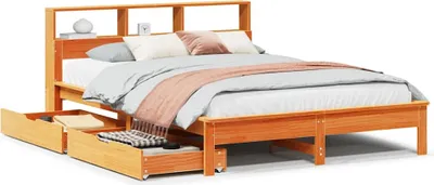 Image de vidaXL Lit en bois massif avec étagère sans matelas brun cireux 150x200 cm