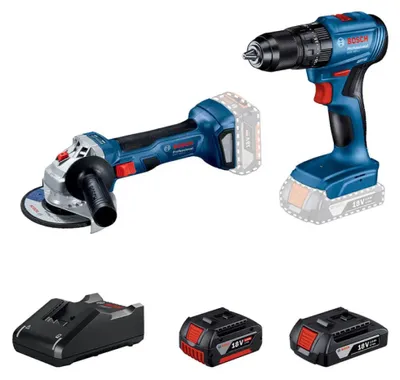 Zdjęcie produktu dla Zestaw akumulatorowy BOSCH PROFESSIONAL GWS 180+GSB 185 18 V, liczba baterii 2, 4.00 Ah
