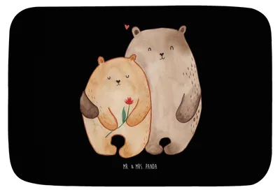 Produktbild von Mr. & Mrs. Panda Badezimmerteppich Bären Liebe - Schwarz - Geschenk, Badteppich, Kuscheln, Verheiratet, Badezimmer Matte, Bär, duschmatte, Verknallt, Freundin, Badematte