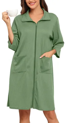 Imagen del producto de Bata de waffle para mujer con cremallera y mangas 3/4