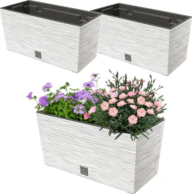 Obrázek produktu pro 2x 12l balkonový truhlík 39,5x19,5 cm bílý + prostorná 8l vložka
