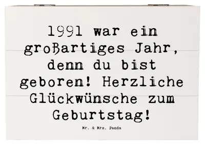 Produktbild von Mr. & Mrs. Panda Geschenkbox Spruch 1991 Geburtstag 22 x 15 cm - Weiß - Geschenk, schmuckbox, Happy Birthday, Herzliche Glückwünsche, Geschenke, Holzbox mit Deckel, Truhe