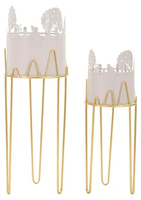 Image de Lot de 2 supports pour vases Tree 27 x 79 x 27 cm, métal doré et gris