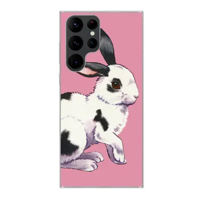 Produktbild von MuchoWow® Handyhülle Schutzhülle Hülle für Samsung Galaxy S22 Ultra Kaninchen mit rosa Hintergrund Silikon Softcase Handy Hülle - Abbildung