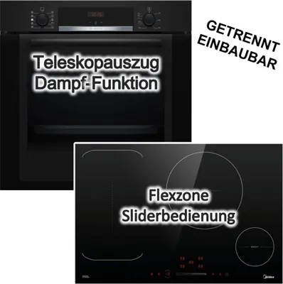 Produktbild von HERDSET Bosch Backofen DAMPFGARER + Induktionskochfeld Booster autark 80 cm