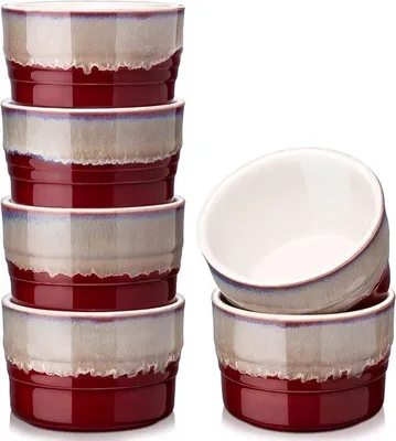 Image de Moules à muffins en céramique, lot de 6, moules à mini-soufflés et à crème brûlée, 9,5 x 9,5 x 6,5 cm, 300 ml, moules en céramique