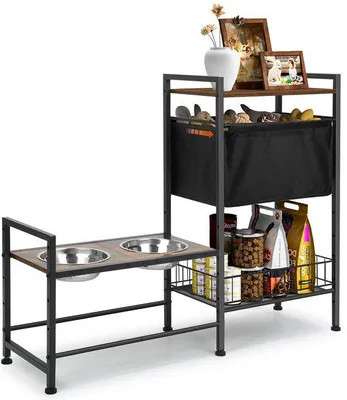 Productafbeelding van Ibenzoa® Verhoogde voerbakstation voor honden met verstelbare bakken (9/16/23/29/36 cm), metalen speelgoedmand en opbergruimte