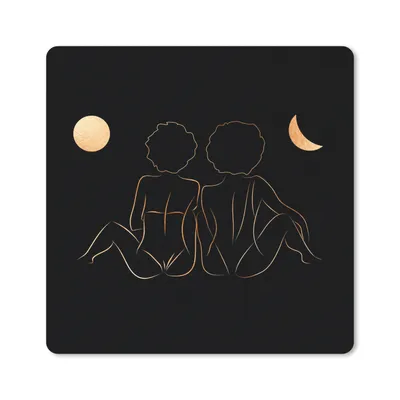 Produktbild von MuchoWow® Mauspad Mousepad Frauen - Mond - Gold - Strichzeichnung 30x30 cm - Mousepads - Maus Mat - Pad - Mausunterlage - Gaming