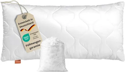 Produktbild von Kopfkissen 50x70 cm, Allergiker Kissen, Komfort 100 | langes Schlafkissen 50 x 70, Bettkissen, Polster, Pillow, Füllung: HCS-Faserkugeln, Waschbar, EU,