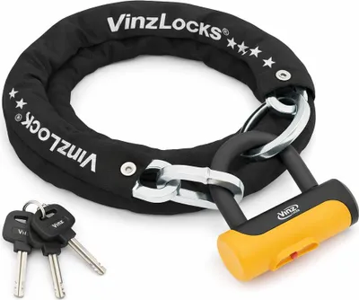 Produktbild von VINZ Tibba Kettenschloss ø8,3mm | ART 2 Zertifikat | Schloss für Fahrrad, E-Bike & hochwertiges Fahrrad & Fatbike | sicheres Fahrradschloss, durch Ring zusätzliche Reichweite, mit Loop | 90-200 cm (90cm)