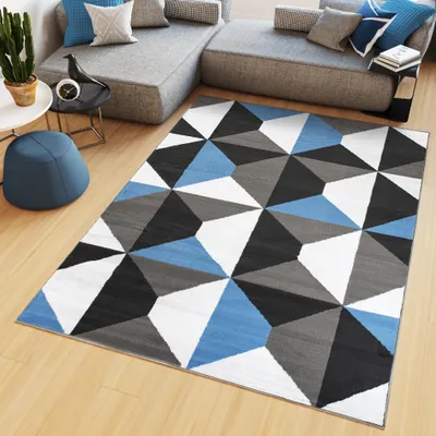 Image de Tapis MAYA Moderne Noir Gris Bleu Chambre à coucher  160 x 230 cm