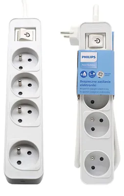Zdjęcie produktu dla Przedłużacz Sieciowy Philips Listwa Zasilająca 4 Gniazda 3M 10A Biała