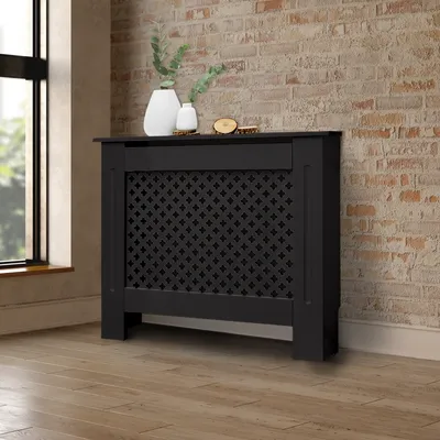 Produktbild von ECD Germany Heizkörperverkleidung mit Wabenmuster 78x19x82 cm, Schwarz, aus MDF lackiert, Heizungsverkleidung für Schlafzimmer Wohnzimmer
